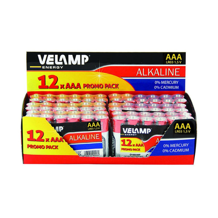 Lote de 6 unidades Velamp Pilas alcalinas AAA de 1,5V Mini Stilo LR03 (x12 uds)