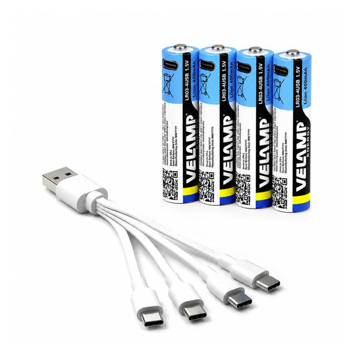 Velamp Pack de 4 pilas AAA litio recargables USB-C 400mAh
