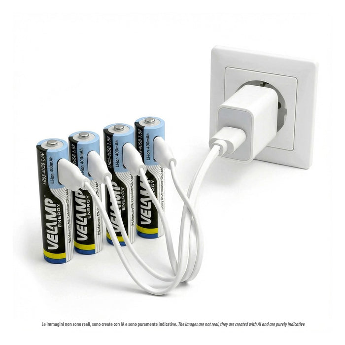 Velamp Pack de 4 pilas AAA litio recargables USB-C 400mAh