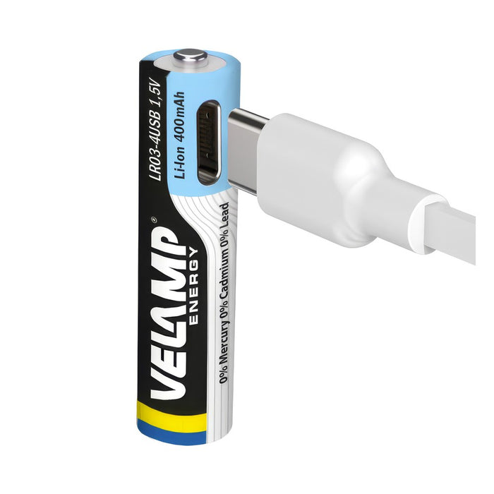 Velamp Pack de 4 pilas AAA litio recargables USB-C 400mAh