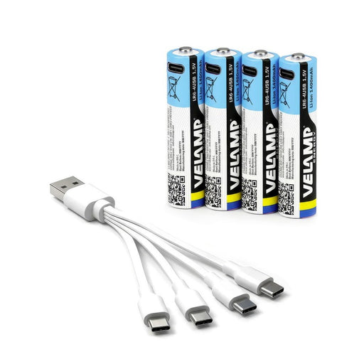 Velamp Pack de 4 pilas AA litio recargables USB-C 1400 mAh