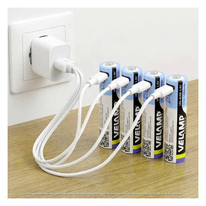 Velamp Pack de 4 pilas AA litio recargables USB-C 1400 mAh