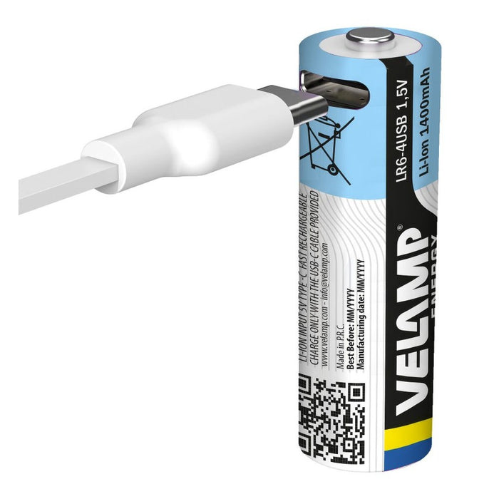 Velamp Pack de 4 pilas AA litio recargables USB-C 1400 mAh
