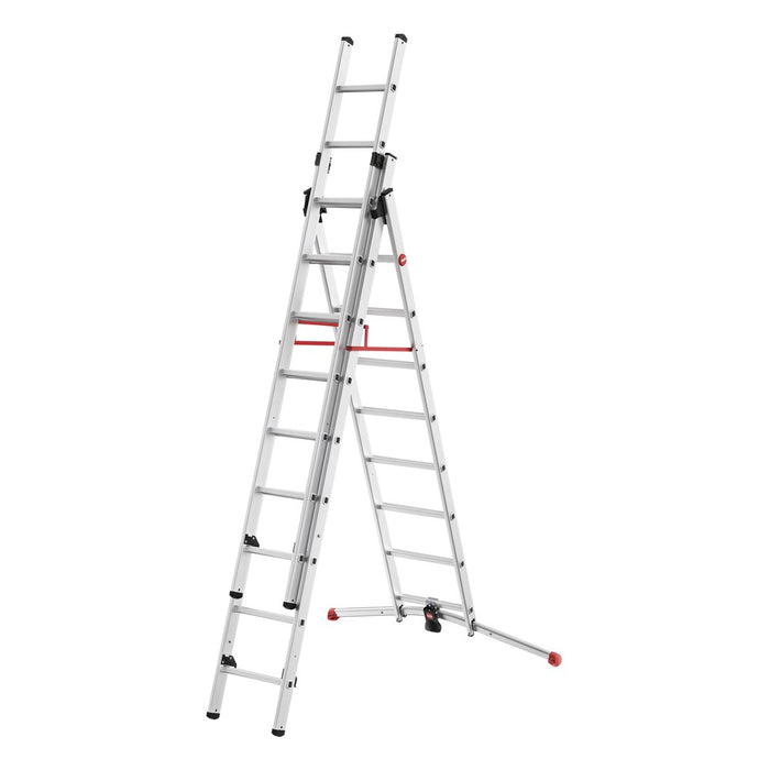 Hailo Escalera aluminio combinada 3 tramos con estabilizador curvo ProfiLOT Combi (2x6 + 1x5 peldaños)