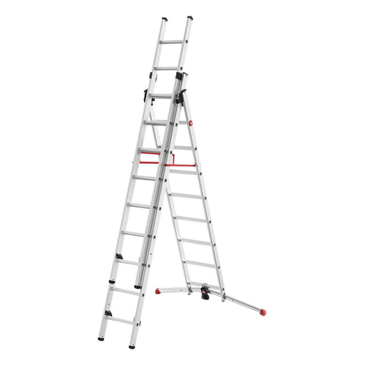 Hailo Escalera aluminio combinada 3 tramos con estabilizador curvo ProfiLOT Combi (2x9 + 1x8 peldaños)