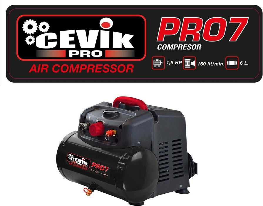 COMPRESOR MONOBLOCK CEVIK PRO 6 LITROS 1,5HP SIN ACEITE CA-PRO7N