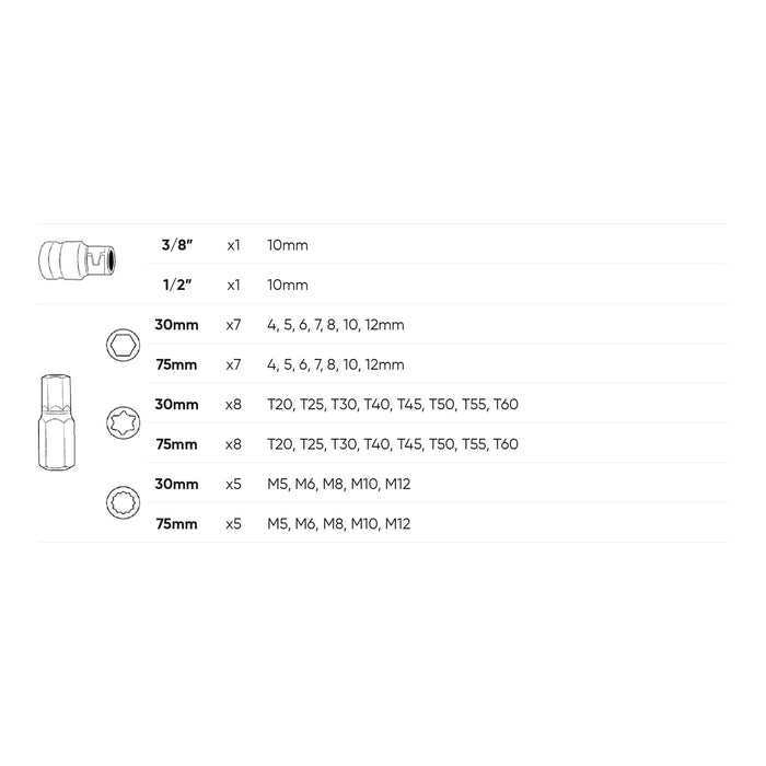 42-PIECE HEX, SPLINE, AND TORX BIT SOCKET SET (1/2" AND 3/8" DRIVE)