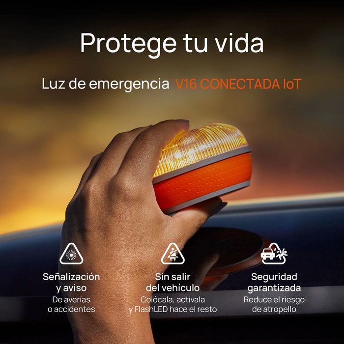 Baliza FlashLED SOS V16  Conectada a la DGT con Telefonica + App SOS Alert