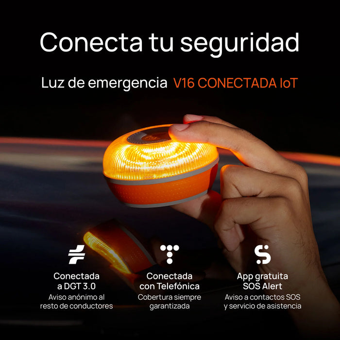 Baliza FlashLED SOS V16  Conectada a la DGT con Telefonica + App SOS Alert
