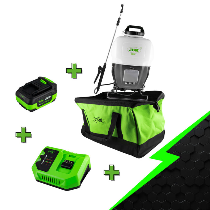 PULVERIZADOR DE MOCHILA 15L + BATERIA 4AH + CARGADOR 20V + BOLSA DE HERRAMIENTAS