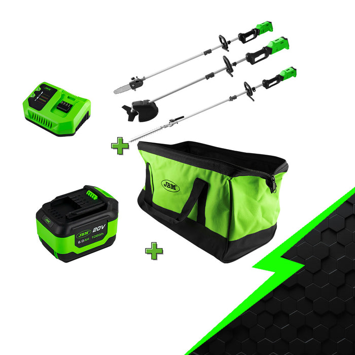 PROMO  DESBROZADORA MULTIFUNCIÓN ELÉCTRICA 4 EN 1 + BATERIA 6AH + CARGADOR 20V + BOLSA DE HERRAMIENTAS