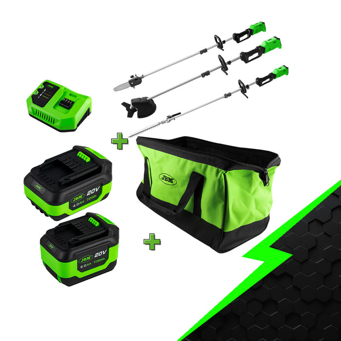 PROMO  DESBROZADORA MULTIFUNCIÓN ELÉCTRICA 4 EN 1 + BATERIA 4AH + BATERIA 6AH + CARGADOR 20V + BOLSA DE HERRAMIENTAS
