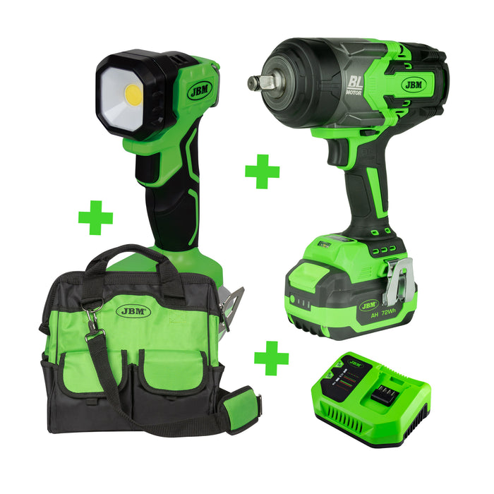 PROMO  PISTOLA DE IMPACTO 1/2" +  BATERÍA 6AH + CARGADOR 20V  +  PORTÁTIL + BOLSA DE HERRAMIENTAS