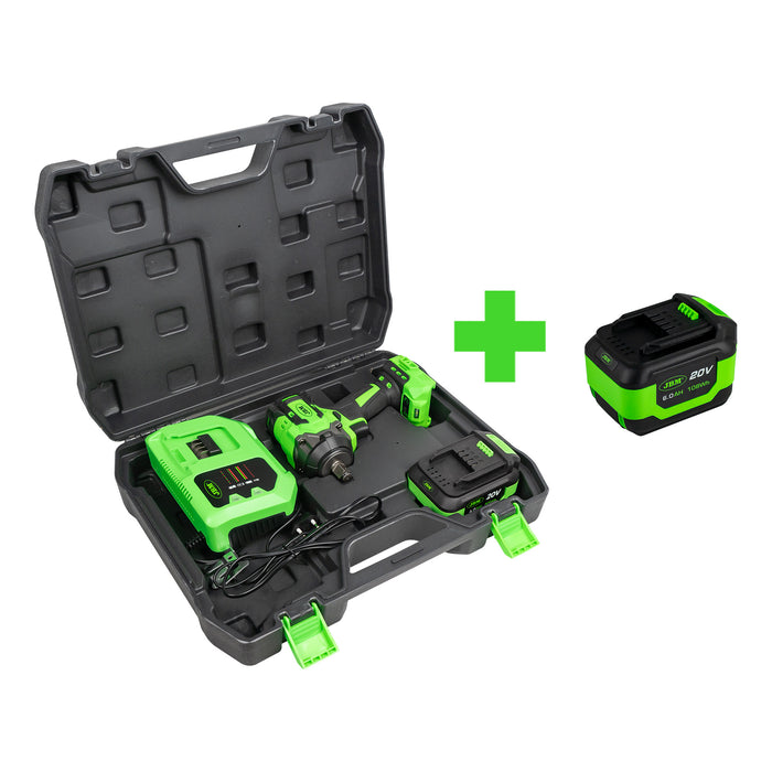 PISTOLA DE IMPACTO BRUSHLESS A BATERIA 1/2" 800NM CON MALETIN + BATERIA 4AH + BATERIA 6AH + CARGADOR 20V