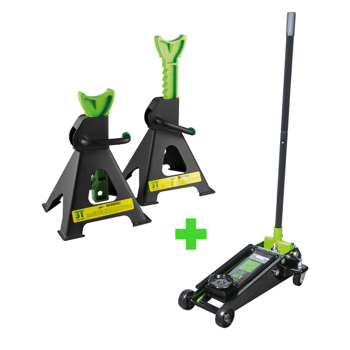 PROMO: GATO HIDRÁULICO 3,5T + JUEGO DE 2 CABALLETES 3T