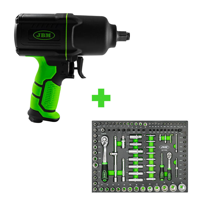 PROMO PISTOLA DE IMPACTO 1/2" 1650NM 53726 + MÓDULO 108 PIEZAS CON VASOS HEXAGONALES 14296