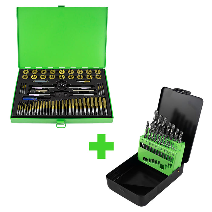 ESTUCHE MACHOS Y TERRAJAS METRICO + JUEGO DE BROCAS HSS