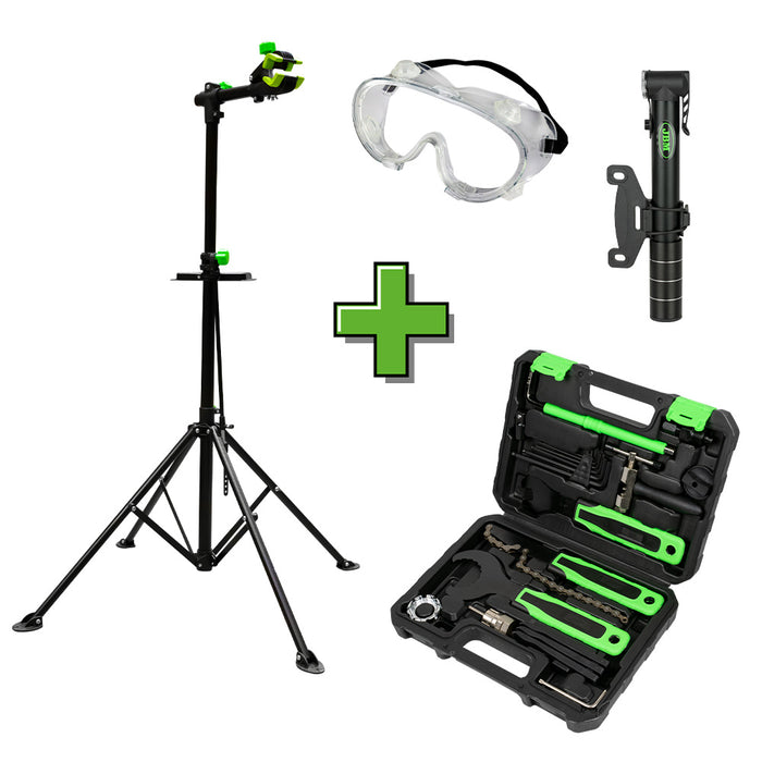 PROMO SOPORTE BICICLETAS + BOMBA INFLADO + GAFAS DE PROTECION + ESTUCHE DE HERRAMIENTAS