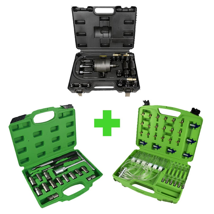 EXTRACTOR DE INYECTORES NEUMATICO  + SET ESCARIADOR INYECTORES  + MEDIDOR  Y COMPROBADOR INYECCION