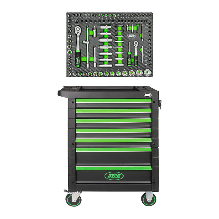 CARRO DE HERRAMIENTAS 7 CAJONES VERDE - VACÍO + MÓDULO 108 PIEZAS HERRAMIENTAS