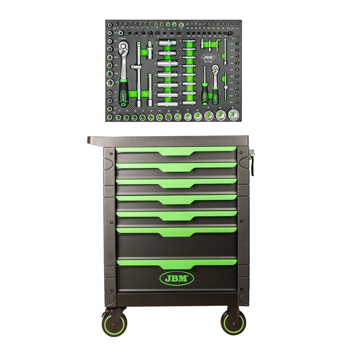 54006 7-DRAWER TOOL TROLLEY GREEN - EMPTY + 14296Y 108-PIECE TOOL MODULE