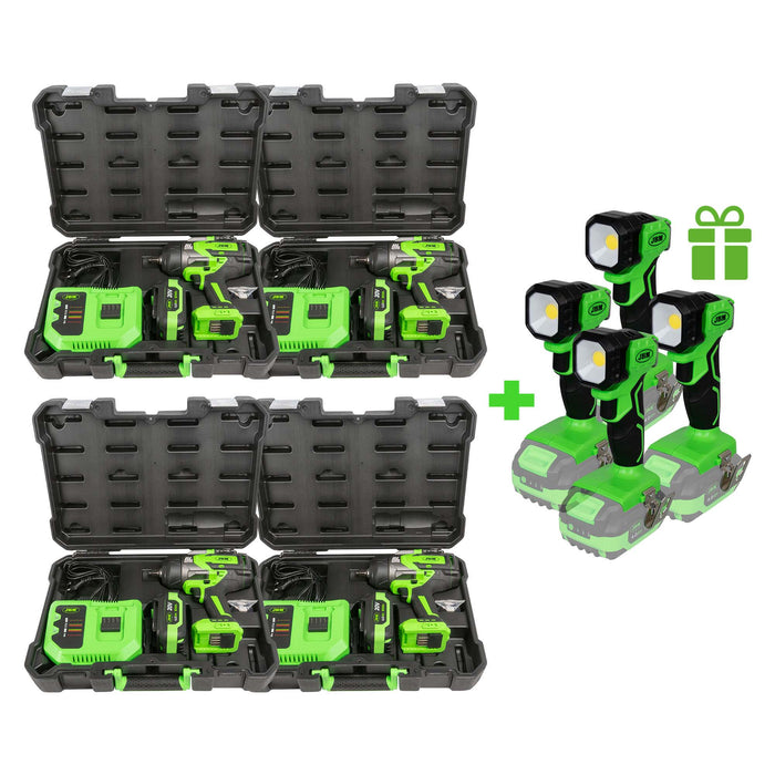 4 X 60044C PISTOLA DE IMPACTO BRUSHLESS A BATERÍA 1/2" + 4 X PORTÁTIL 60035 DE REGALO