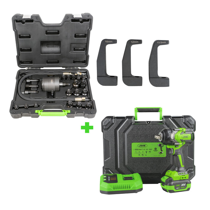 EXTRACTOR DE INYECTORES NEUMÁTICO + JUEGO DE 3 ADAPTADORES + PISTOLA DE IMPACTO 1/2" 1000NM