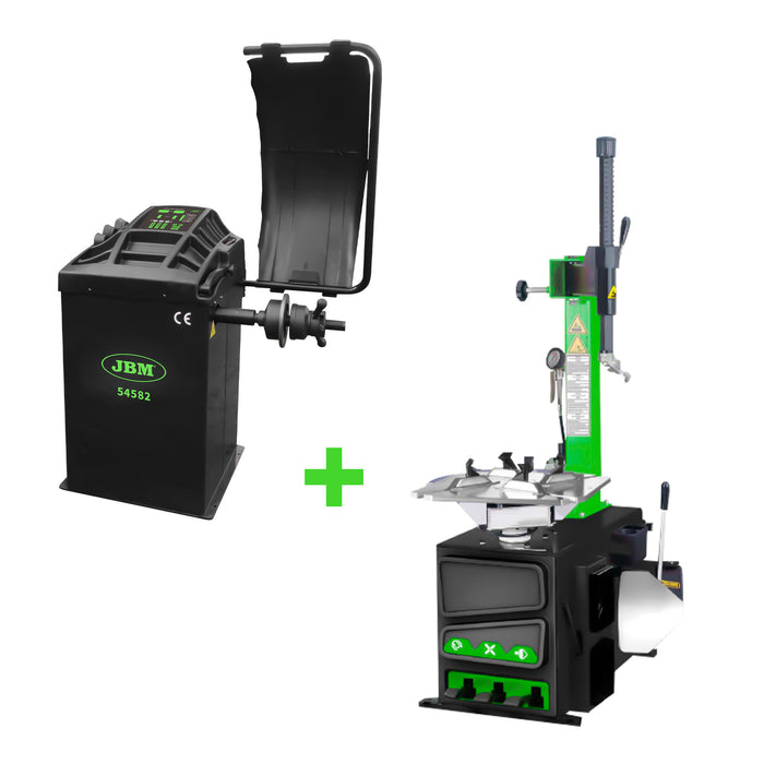DESMONTADORA DE NEUMÁTICOS SEMIAUTOMÁTICA + EQUILIBRADORA DE RUEDAS DIGITAL