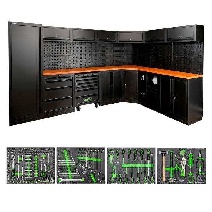 ENSEMBLE MEUBLE D'ANGLE D'ATELIER MODULABLE + KIT D'OUTILS