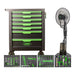 54389 CARRO DE HERRAMIENTAS 7 CAJONES VERDE + 54125 VENTILADOR NEBULIZADOR DE AGUA 75W