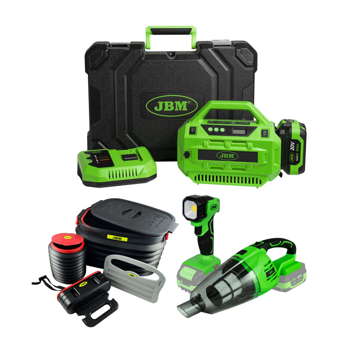 60003C COMPRESSEUR SANS FIL AVEC MALLETTE + 60001 ASPIRATEUR PORTABLE SANS FIL + 60035 + 52618