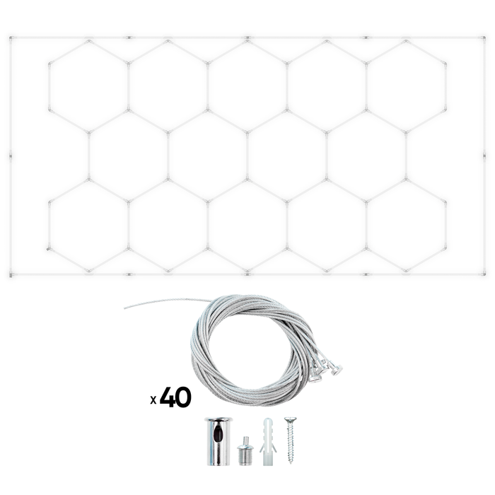 KIT DE LUMINAIRES LED HEXAGONALES SUSPENDUES POUR PLAFOND AVEC CÂBLES MÉTALLIQUES