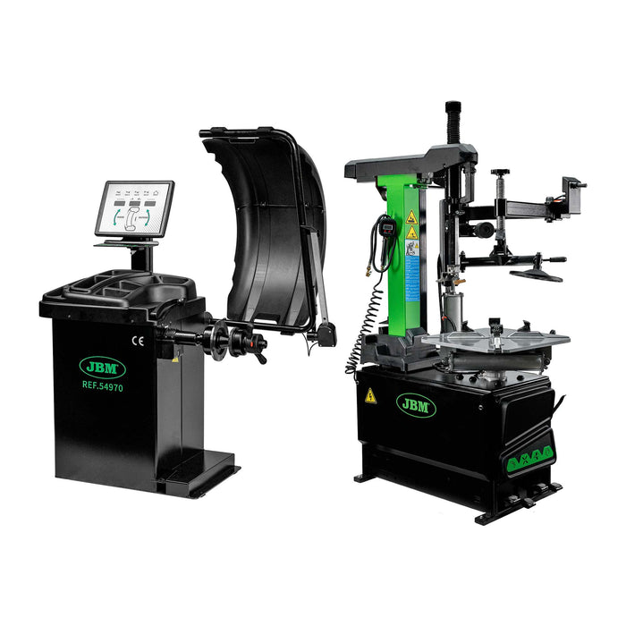 54970 EQUILIBRADORA DIGITAL DE RUEDAS CON PEDAL DE FRENO Y LÁSER + 54964 DESMONTADORA DE NEUMÁTICOS