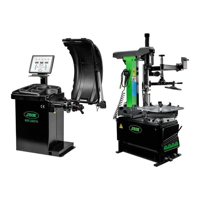 54970 EQUILIBRADORA DIGITAL DE RUEDAS + 55022 DESMONTADORA DE NEUMÁTICOS CON TORRE BASCULANTE